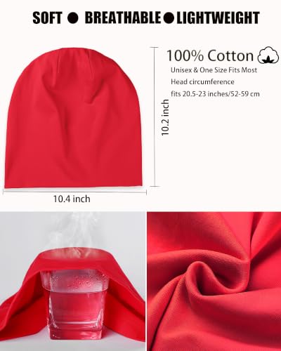 100% T-Shirt Cotton Slouchy Beanie Women Men,Lightweight Chemo Hat - color: Red(2-layer)