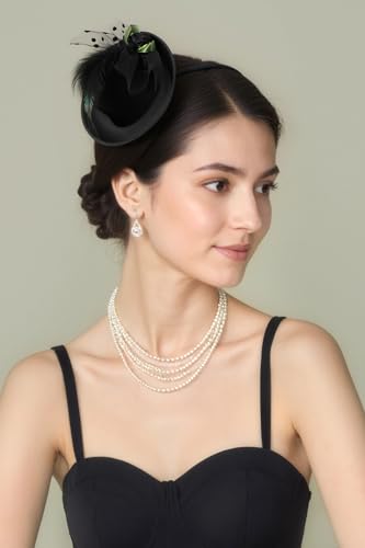 BABEYOND Mini Top Fascinators Hats for Women Feather 1920s Costume Hat - color: Black