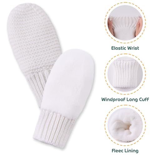 JANGANNSA Basic Winter Baby Beanie Gloves Boy Girl Knitted Kids Hat Mitten - color: White Hat+gloves No Thumb, size: 0-6 Months