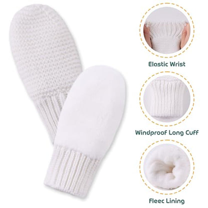 JANGANNSA Basic Winter Baby Beanie Gloves Boy Girl Knitted Kids Hat Mitten - color: White Hat+gloves No Thumb, size: 0-6 Months