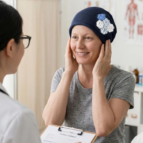 Ababalaya Breathable Cotton Linen Slouchy Beanie Hat for Women - color: Navy Blue