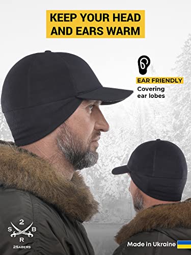 2SBR 2SABERS Mens Winter Hat with Earflaps and Visor - Warm Trucker Baseball Cap Hat - color: Black, size: Small