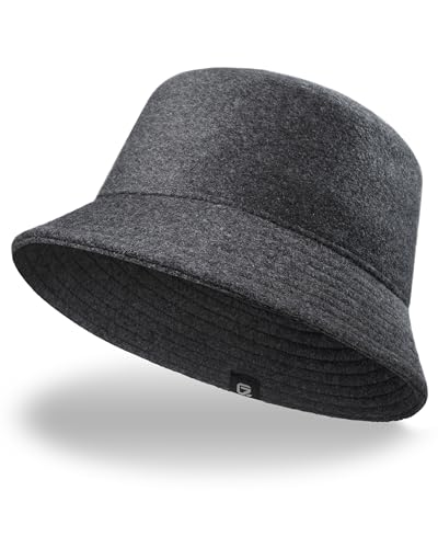 GADIEMKENSD Winter Bucket Hat - Premium Wool, Packable, Plain Colors, Unisex Warm Hat - color: Dark Gray 2.0, size: Medium