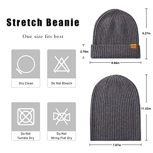 100% Merino Wool Cuff Beanie Hat, Unisex Warm Winter Caps Soft, Breathable & Cozy Stretchy Knitted Cuffed Cap - color: Grey