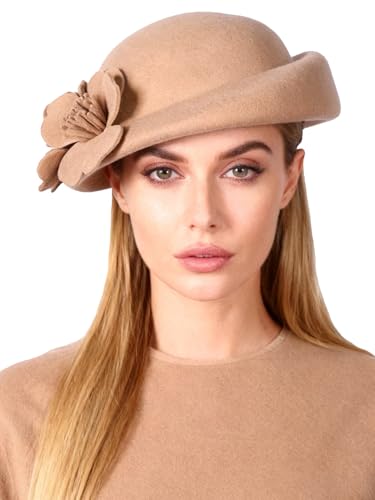 Women Wool Felt Ribbon French Fashion Vintage Millinery Beret Hats Top Cap Ladies Party Wedding Fedoras Chapeau - color: Camel 2