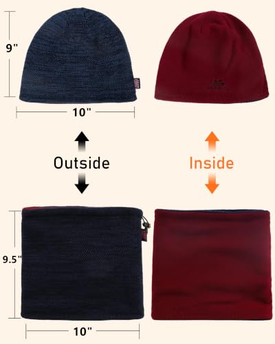 Winter Mens Beanie Hat Scarf Set Fleece Lined Windproof Ski Skull Cap Women - color: Blue+red