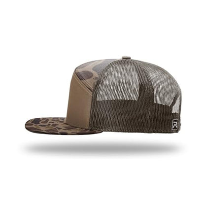 Richardson 168 Hi-Pro 7 Panel Adjustable Snapback Trucker Mesh Back Cap - color: Bark Duck Camo/Brown