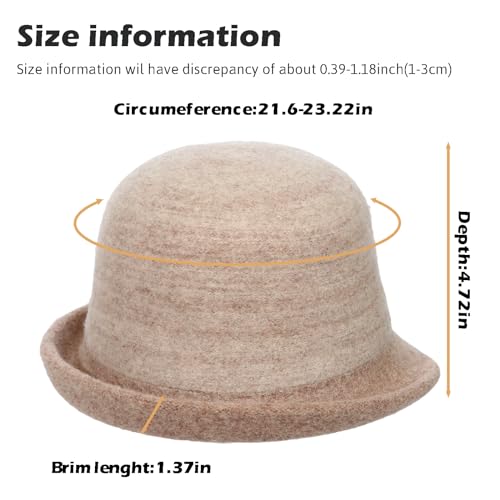 Womens Winter 1920S Vintage Cloche Wool Bucket Hat Packable Ladies Church Derby Party Fashion Cap - color: 1khaki