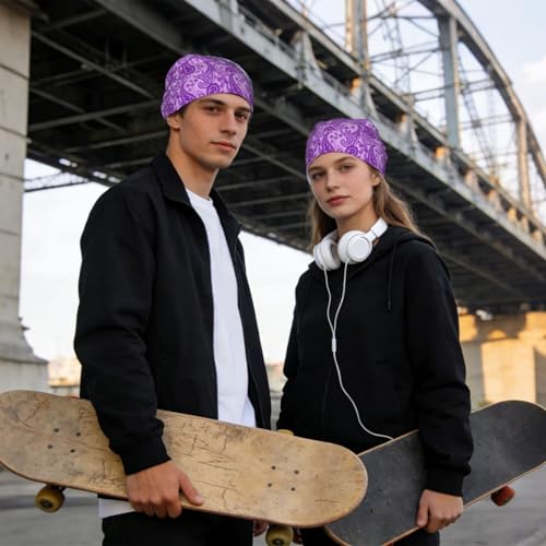 Adjustable Cycling Cap, Quick Dry Sports Bandana Skull Cap Helmet Liner - color: Purple Paisley Bandanna
