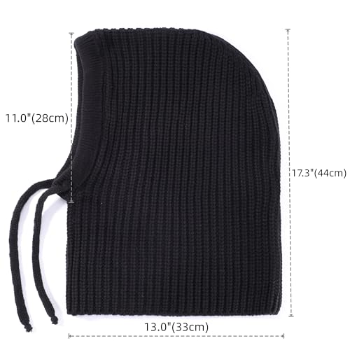 Connectyle Knit Hooded Scarf Hat Pullover Balaclava Beanie Skull Cap with Drawstring Neck Gaiter Hood Winter Hats for Women - color: Black