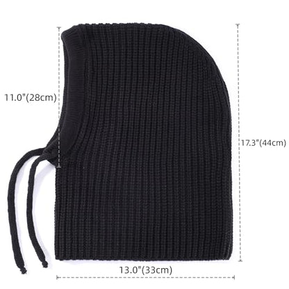 Connectyle Knit Hooded Scarf Hat Pullover Balaclava Beanie Skull Cap with Drawstring Neck Gaiter Hood Winter Hats for Women - color: Black