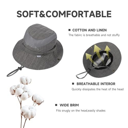 Men’s UV Sun Hat, Breathable Mesh Bucket Hat, Adjustable Chin Strap, Lightweight Foldable Outdoor Fishing Hiking Hat - color: #B32 Grey, size: 7 1/4-7 5/8