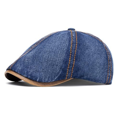 meioro Mens Denim Newsboy Hat 6 Panel Cotton Adjustable Flat Cap - color: Navy Blue