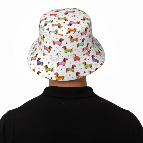 Bucket Hat Unisex for Men Women Cute Funny Fashion Fishing Hat Trippy Art Casual Fisherman Cap - color: Dachshund