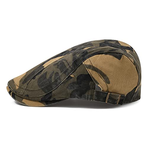 VOBOOM Men Cotton Newsboy Beret Hat Duckbill Buckle Cabbie Cap - color: Brown Camouflage