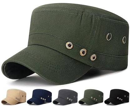 Initlove Cadet Army Cap Military Unisex Flat Top Hat for Men Women - color: 3 Button Green
