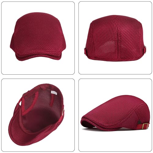 meioro Mens Breathable Mesh Summer Hat Adjustable Flat Cap Newsboy Beret Ivy Cap Irish Cabbie Fishing Hats - color: Burgundy
