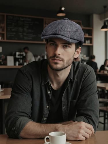 Senker Fashion 2 Pieces Newsboy Cap for Men - color: Black Grey