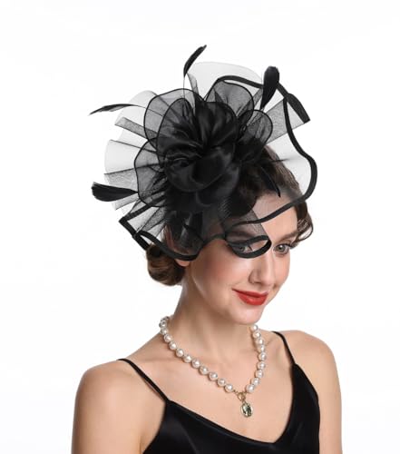 Women's Organza Church Vintage Wedding Fascinator Tea Party Wedding Hat Summer - color: Hj2-black