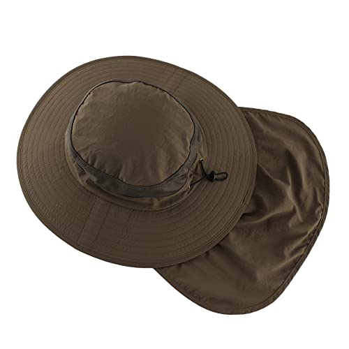 Home Prefer Outdoor UPF50+ Mesh Sun Hat Wide Brim Fishing Hat with Neck Flap Sun Hat for Men Women - color: Olive Brown