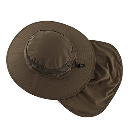 Home Prefer Outdoor UPF50+ Mesh Sun Hat Wide Brim Fishing Hat with Neck Flap Sun Hat for Men Women - color: Olive Brown