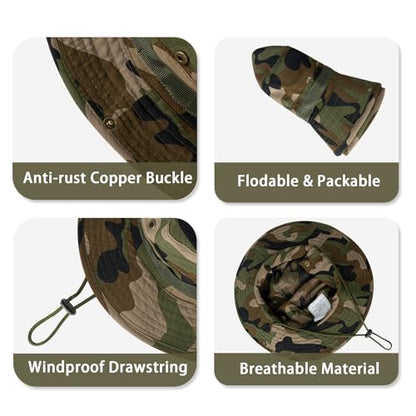 Sun Hats for Men Women Bucket Hat UPF 50+ Boonie Fishing Safari Hat - color: Jungle Camo