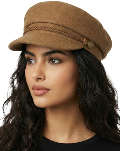 Funky Junque Greek Fisherman Newsboy Cap, Cotton Captains Bakerboy Hat - color: Wool - Camel