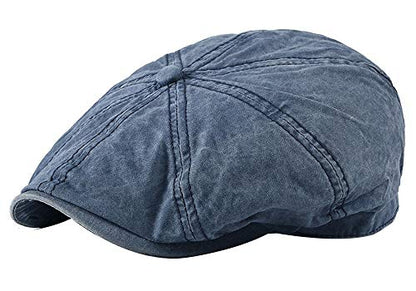 Mens 8 Panel Washed Cotton Newsboy Cap, Outdoor Sun Protection Flat Cap - color: Denim Blue