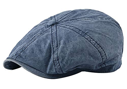 Mens 8 Panel Washed Cotton Newsboy Cap, Outdoor Sun Protection Flat Cap - color: Denim Blue