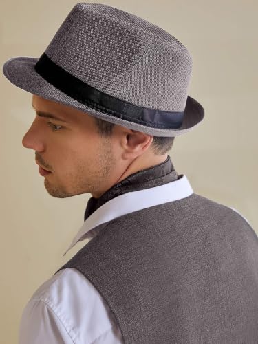 BABEYOND Men's 1920s Short Brim Trilby Fedora Hat - color: A-gray