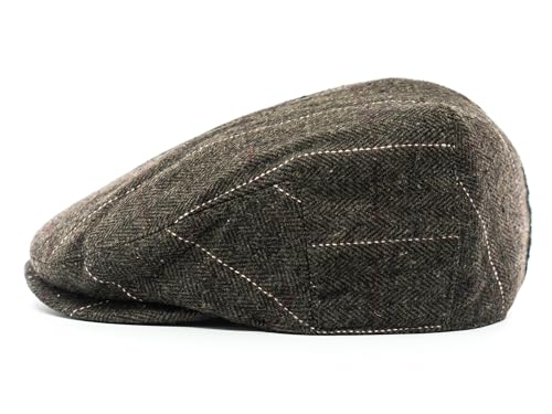 Men's Classic Patchwork Herringbone Checker Plaid Newsboy Ivy Hat Flat Cap - color: Brown Plaid, size: Large-X-Large