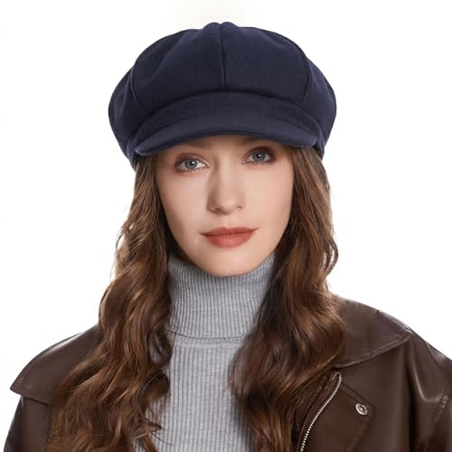 ZLYC Women Classic Newsboy Cap Visor 8 Panel Gatsby Cabbie Paperboy Hat - color: Navy
