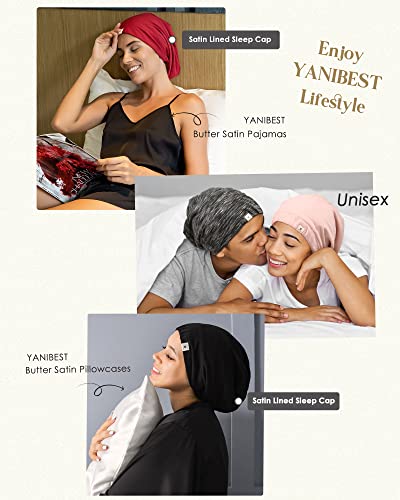 YANIBEST Slouchy Beanie Hat Satin Lined Sleep Cap Chemo Headwear Caps Navy - color: Navy, size: Large