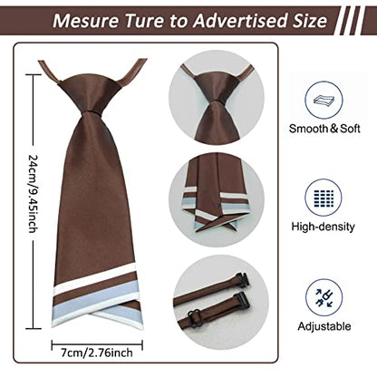 Mantieqingway Women Uniform Necktie Adjustable Strap Striped Pre-tie Ties - color: Brown