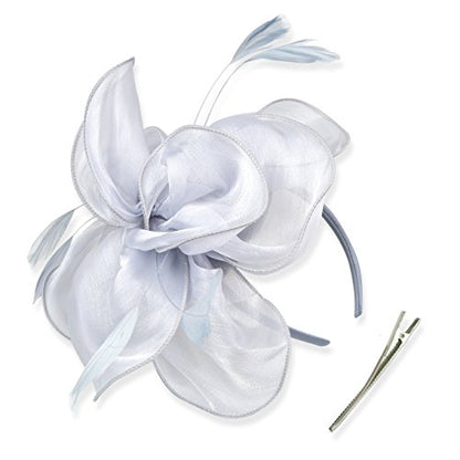 AQOKKA Women Fascinators Hats Flower Fascinators with Headband and Clip Tea Party Headwear for Women and Girls - color: 8.2" Diameter / Grey