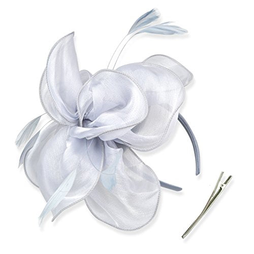 AQOKKA Women Fascinators Hats Flower Fascinators with Headband and Clip Tea Party Headwear for Women and Girls - color: 8.2" Diameter / Grey