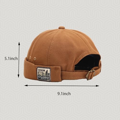 Mens Docker Cap Brimless Skullcap Sailor Cap Rolled Cuff Retro Beanie Hat - color: Retro Khaki