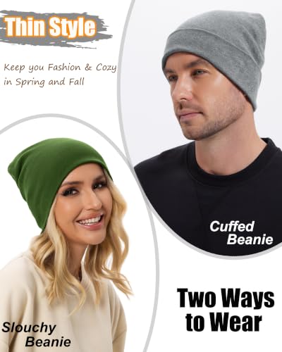 ROYBENS Thin 100% Cotton Beanie for Men Women Lightweight Slouchy Chemo Hat - color: 1pcs-turquoise Green
