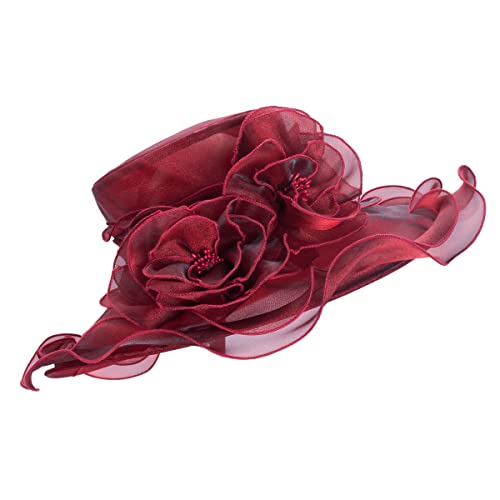 Lawliet Womens Dressy Wide Brim Church Wedding Occasion Sun Hat A613 - color: Wine