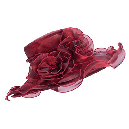 Lawliet Womens Dressy Wide Brim Church Wedding Occasion Sun Hat A613 - color: Wine