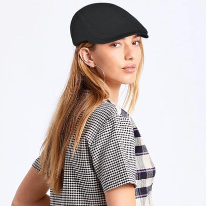 Initlove Mens Newsboy Cap Cotton Ivy Hat Beret Hats for Driving - color: Black