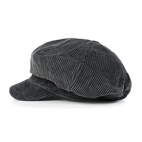 ililily Washed Cotton Newsboy Cabbie Cap Corduroy Duck Bill Flat Hunting Hat - color: Dark Grey - New