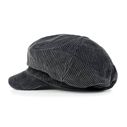 ililily Washed Cotton Newsboy Cabbie Cap Corduroy Duck Bill Flat Hunting Hat - color: Dark Grey - New