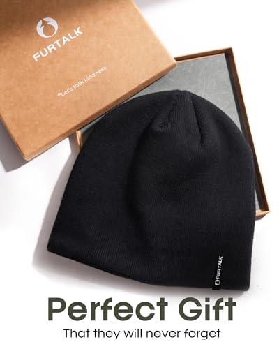 FURTALK Winter Beanie Men Women Windproof Knitted Warm Cuffless Beanie Hat - color: Black