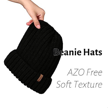 Fleece Lined Beanie Cable Knit Chunky Beanies Womens Snow Cap - color: Black