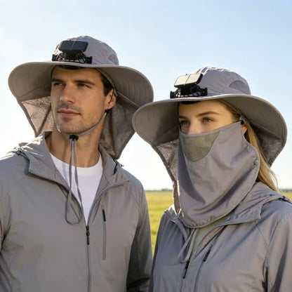 Outdoor Sun Hat Detachable Neck Face Flap UPF 50+UV Protection Visor Fishing Hats with Neck Flap for Men & Women - color: Light Gray2