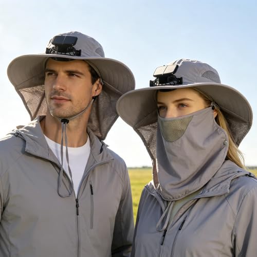 Outdoor Sun Hat Detachable Neck Face Flap UPF 50+UV Protection Visor Fishing Hats with Neck Flap for Men & Women - color: Light Gray2