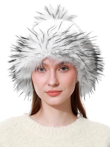 sy soul young Women's Faux Fur Hats with Pompom Warm Knit Beanie Skull Hat - color: White