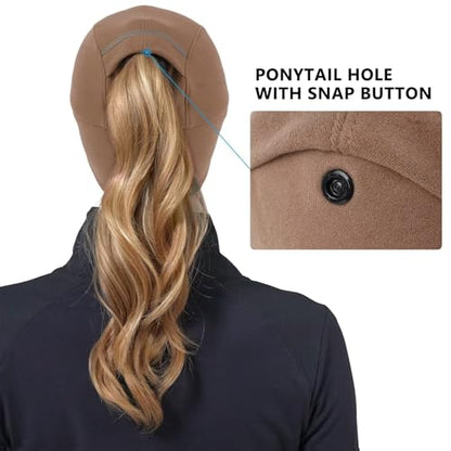 GADIEMKENSD Women's Winter Reflective Fleece Ponytail Hat with Drop Down Ear Warmer - color: Brown, size: 7-7 1/8