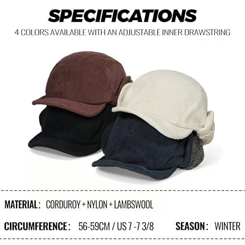 Clakllie Winter Earflaps Hat Short Brim Baseball Cap with Ear Flap Warm Trapper Hat Soft 5 Panel Style Russian Hats - color: Cdus-bsdt2501-brown